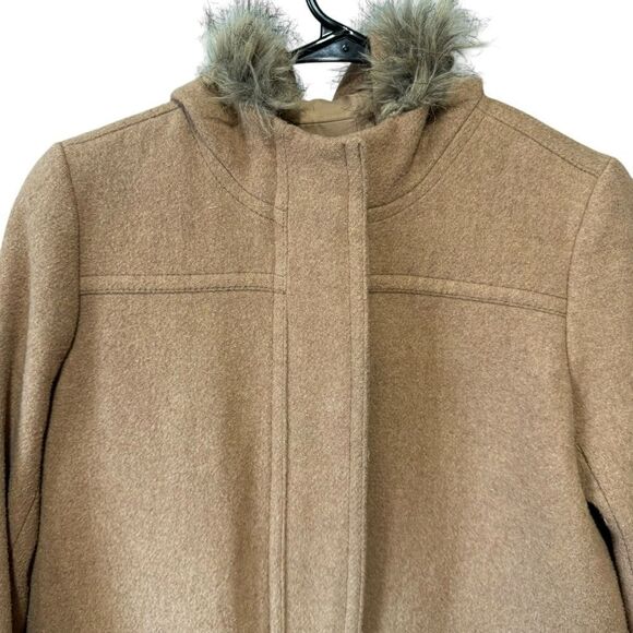 J. Crew Vail Parka Faux Fur Trim Hood Wool Blend Acorn Tan Hooded Coat - Picture 10 of 15